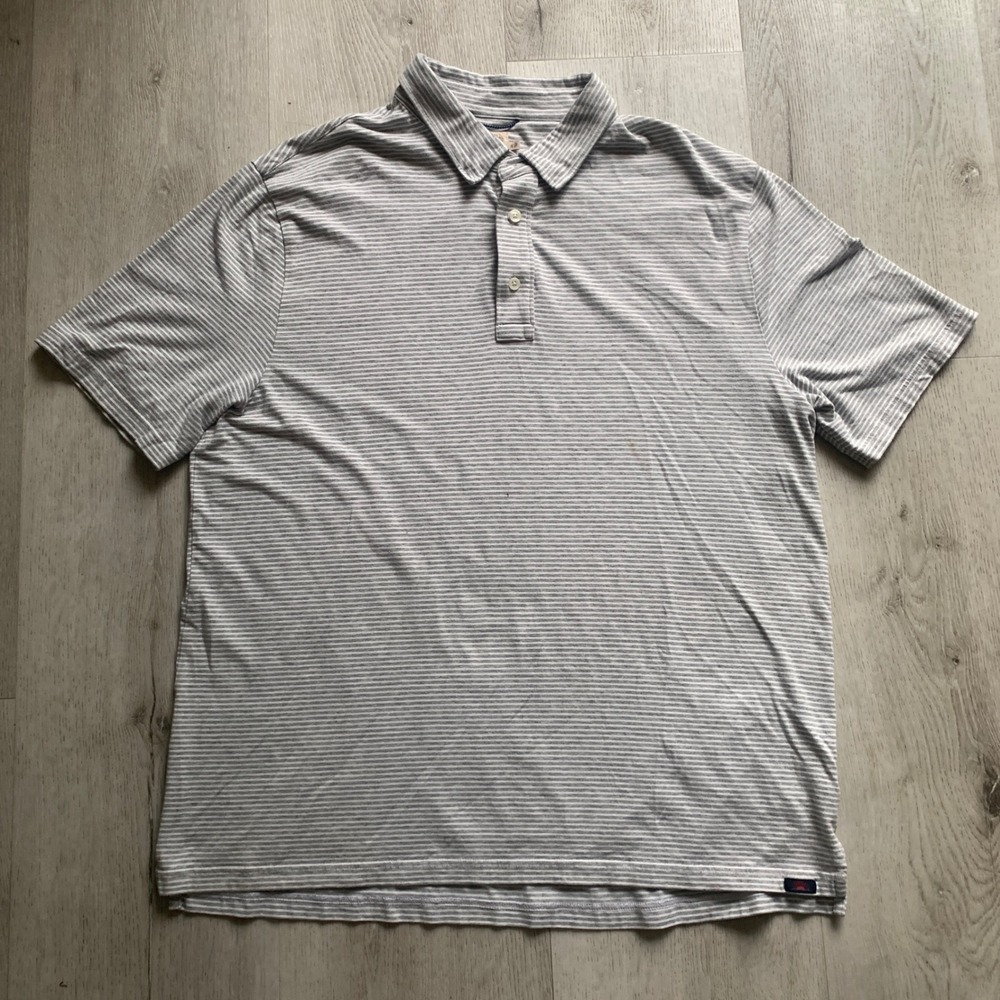 Faherty‎ Brand Mens XL Grey White Striped Pima Cotton Modal Polo Shirt RN140476